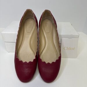Chloe Lauren Scalloped Leather Ballet Flats Red Size EU 35.5 US 5.5
